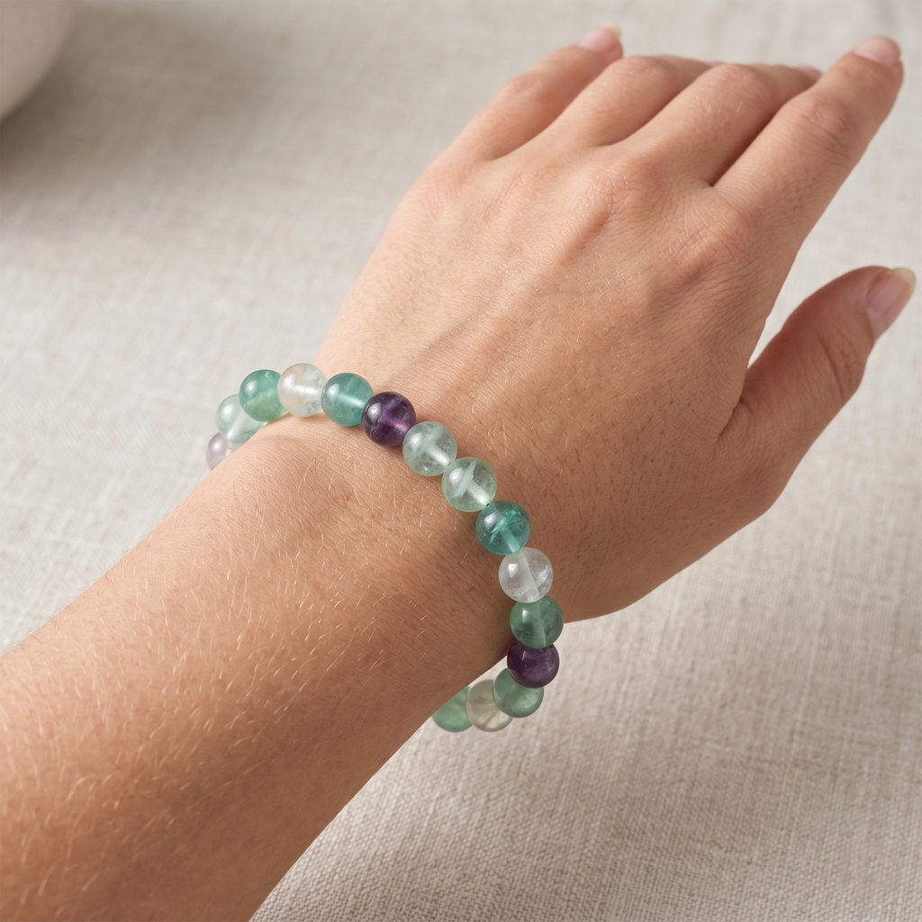 Rainbow Fluorite Crystal Bracelet – Clarity, Focus & Emotional Balance