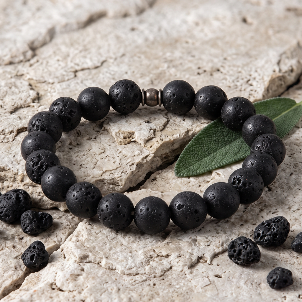 Lava Stone Crystal Bracelet – Grounding, Strength & Essential Oil Diffuser